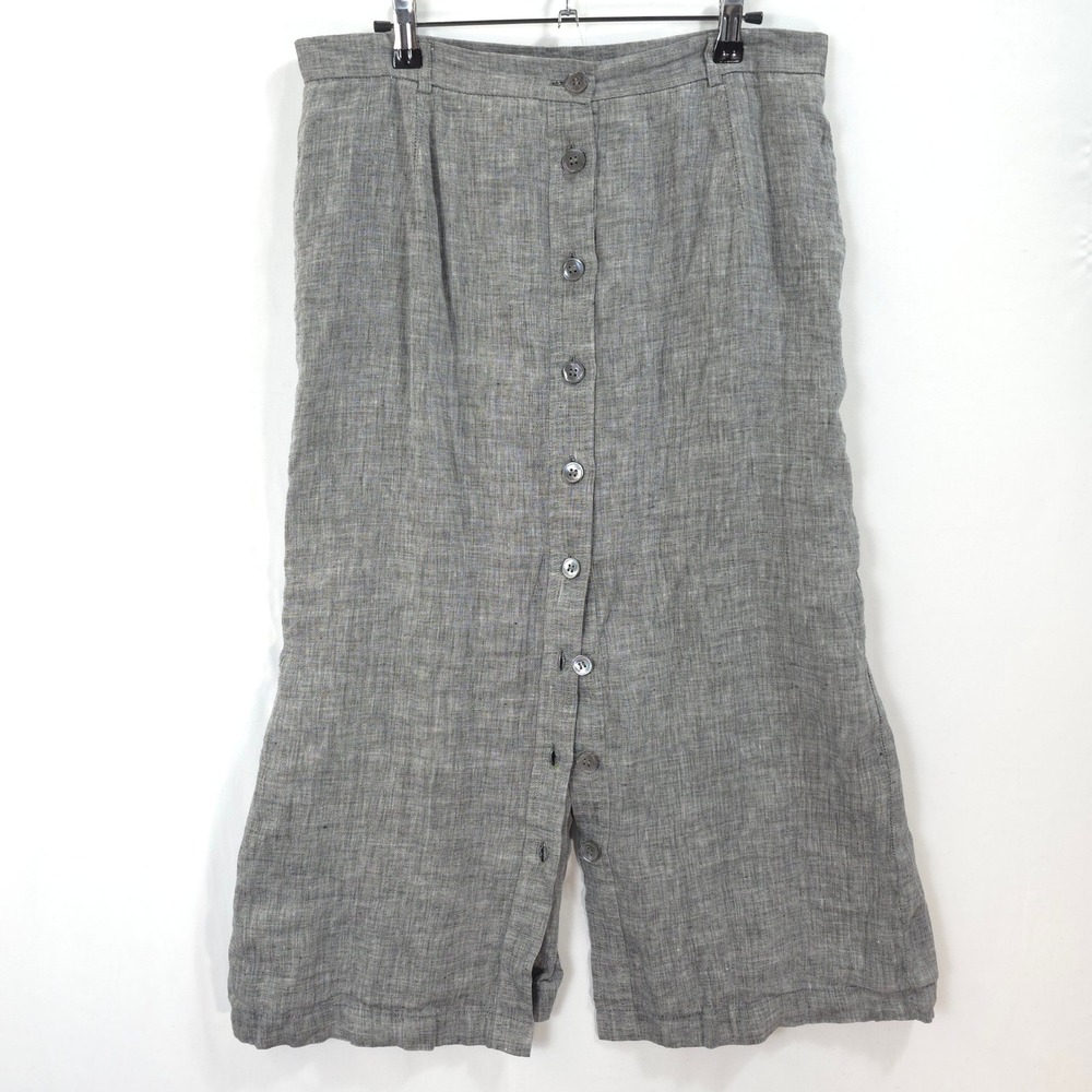 Jaeger Gray Linen Flax Button Front Midi Skirt Made in Great Britain US‎ 14